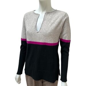 RAFFI 100% Cashmere Women Sweater ColorBlock Preppy Clueless Gray‎ Black Magenta